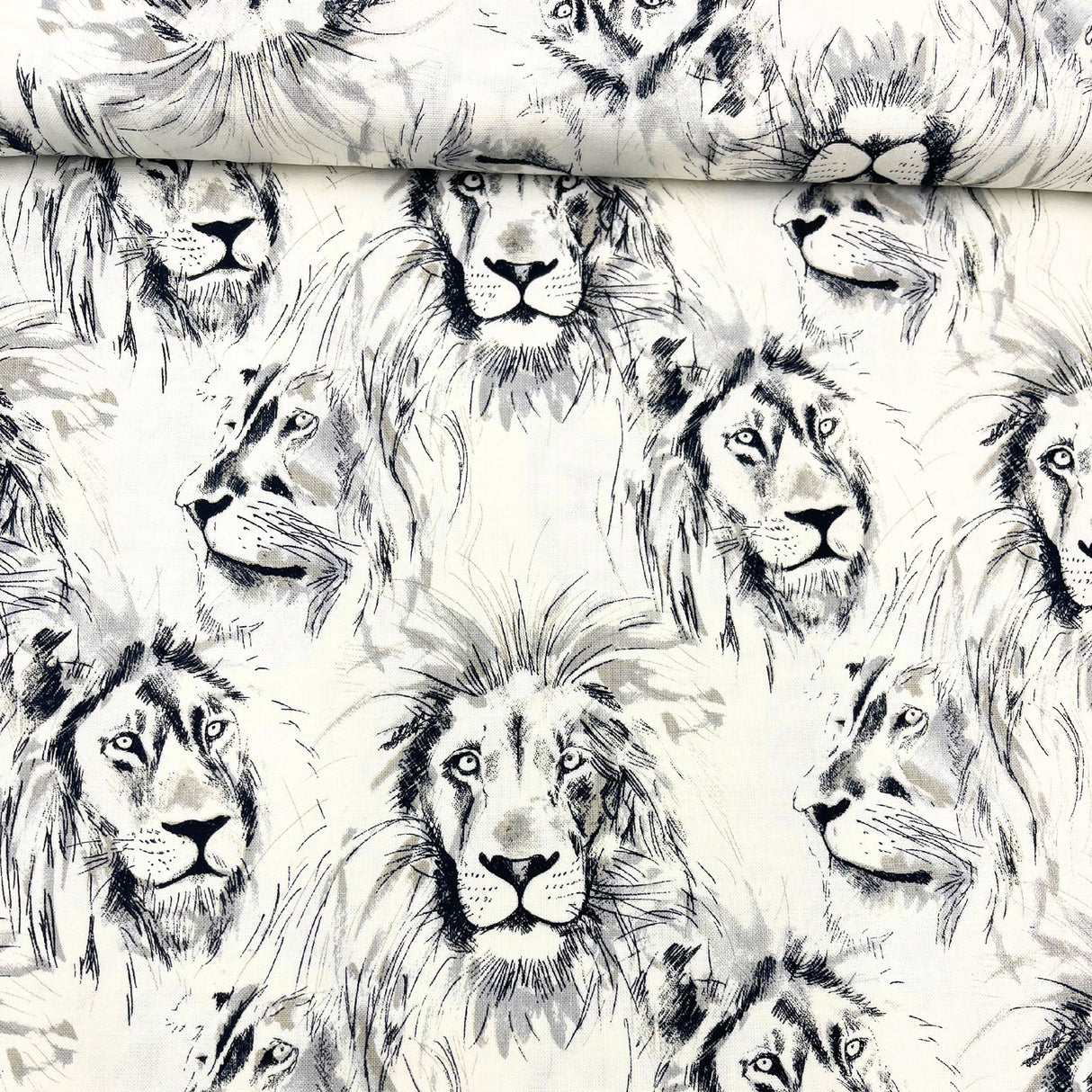 Roarrr Lion Fabric by Michael Miller | Charcoal Sketch on Cream | MM-CX7015.Crem