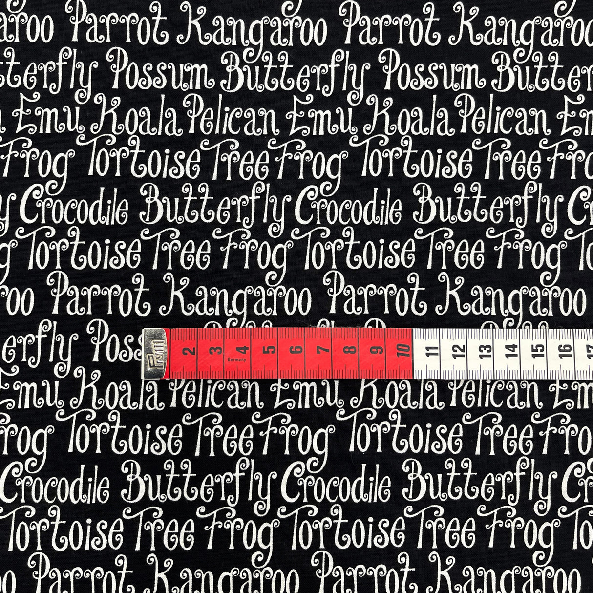 Animal Words Fabric, Possum, Crocodile, Koala, Kangaroo Aussie Mates by Henry Glass