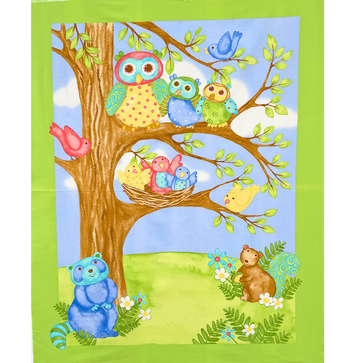 Woodland Friends Fabric Panel, Rare by Debi Hron | Baby Cot Quilt & Nursery Decor
