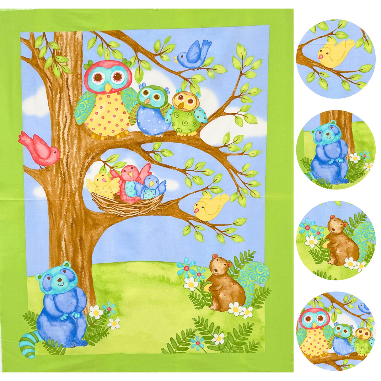 Woodland Friends Fabric, RARE Cot, Cotton Quilting Designer by Henry Glass WF100(PANEL)