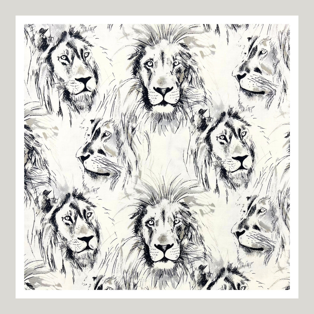 Roarrr Lion Fabric by Michael Miller | Charcoal Sketch on Cream | MM-CX7015.Crem