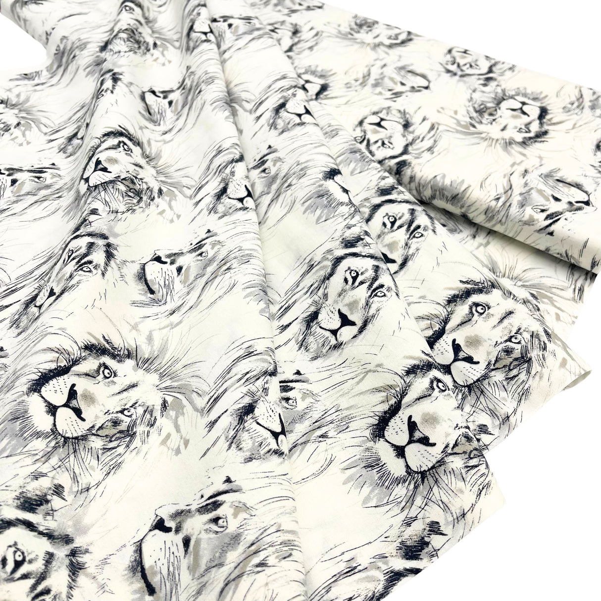 Roarrr Lion Fabric by Michael Miller | Charcoal Sketch on Cream | MM-CX7015.Crem