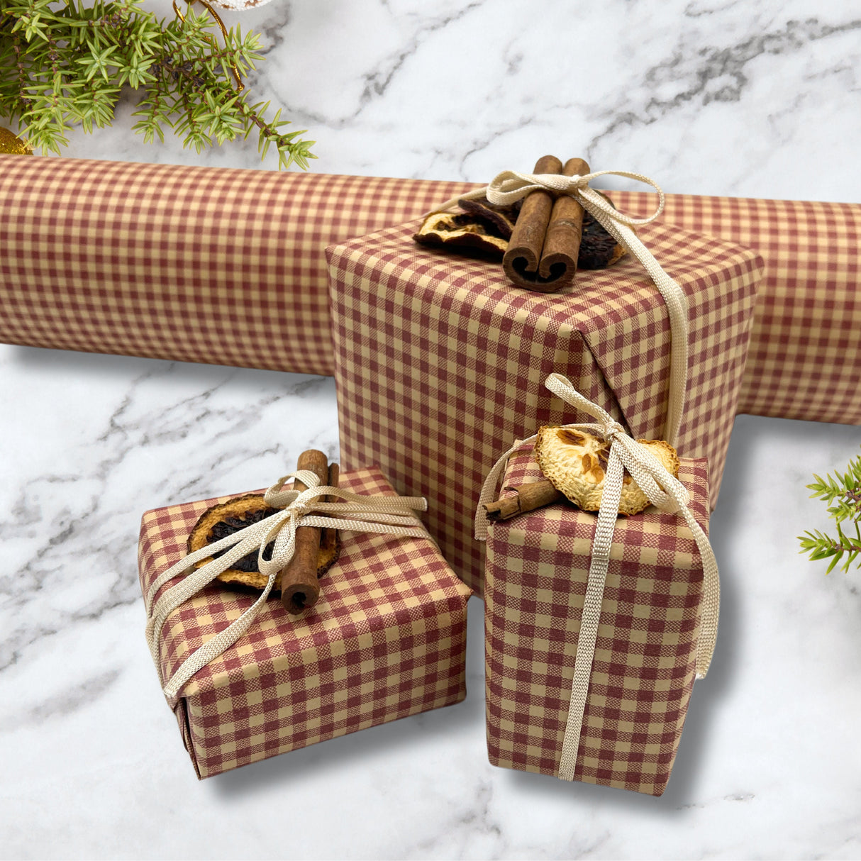 Gingham Spice Red Gift Wrap Paper 80gsm | Eco-Friendly Wrapping Paper 60cm Wide