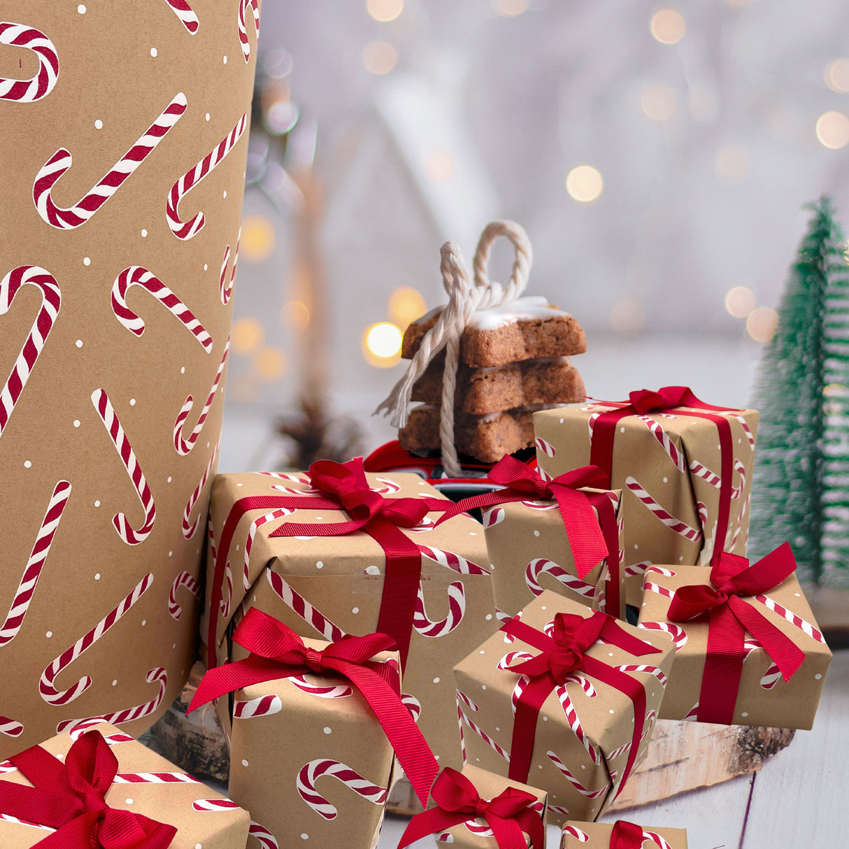 Candy Cane Ginger Red Gift Wrapping Paper – 80gsm, 60cm Wide | Festive Christmas Wrap