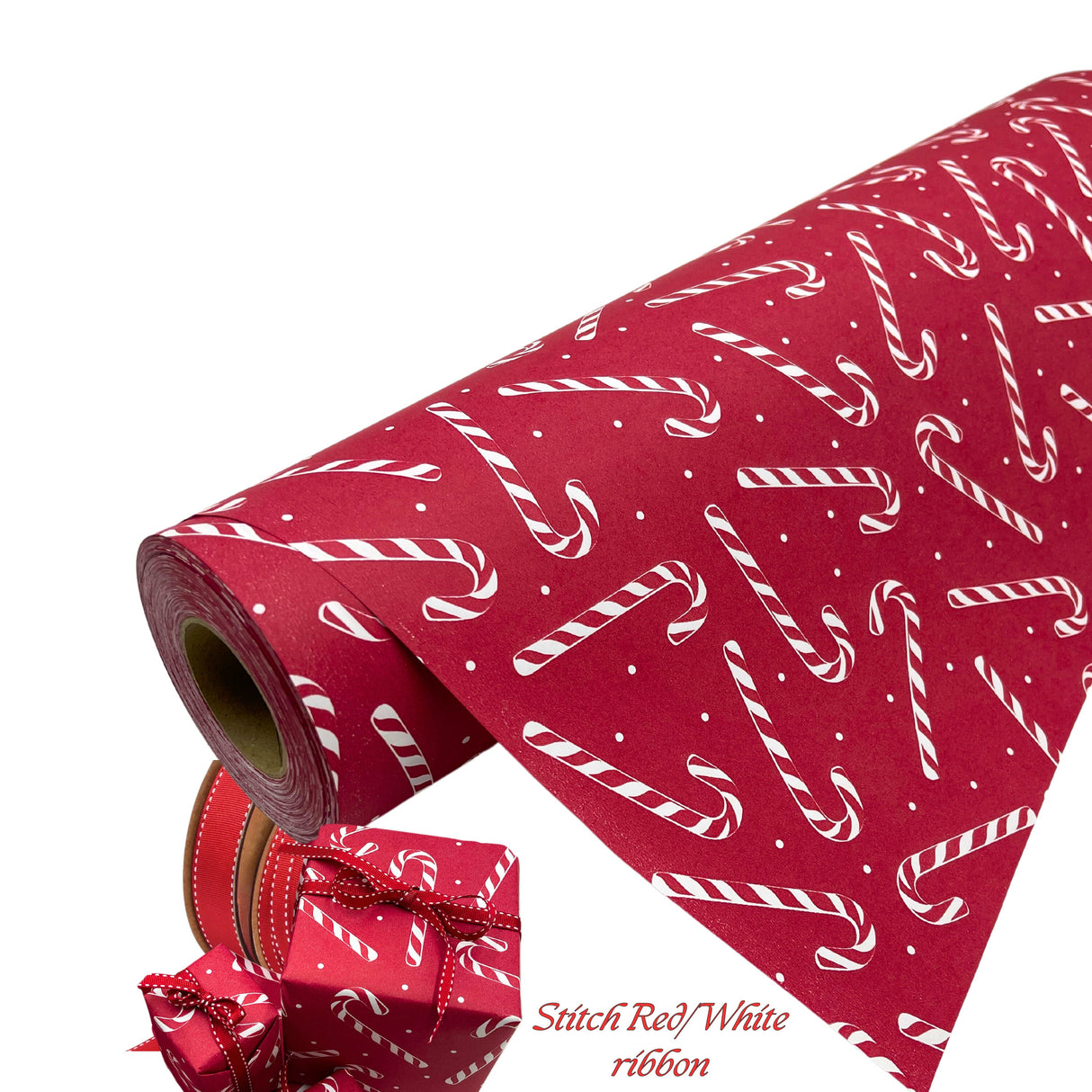 Candy Cane Red Gift Wrapping Paper – 80gsm, 60cm Wide | Festive Christmas Wrap