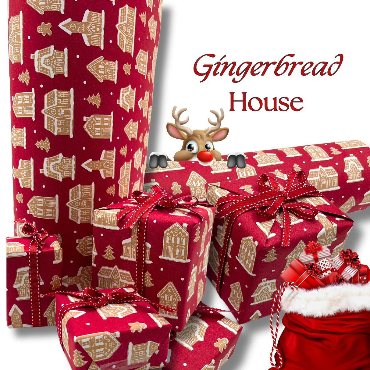 Gingerbread House Gift Wrapping Paper – Festive Christmas Wrap | 80gsm, 60cm Wide