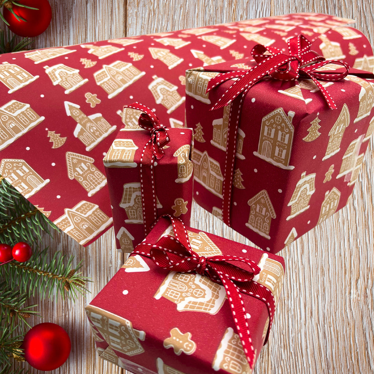 Gingerbread House Gift Wrapping Paper – Festive Christmas Wrap | 80gsm, 60cm Wide