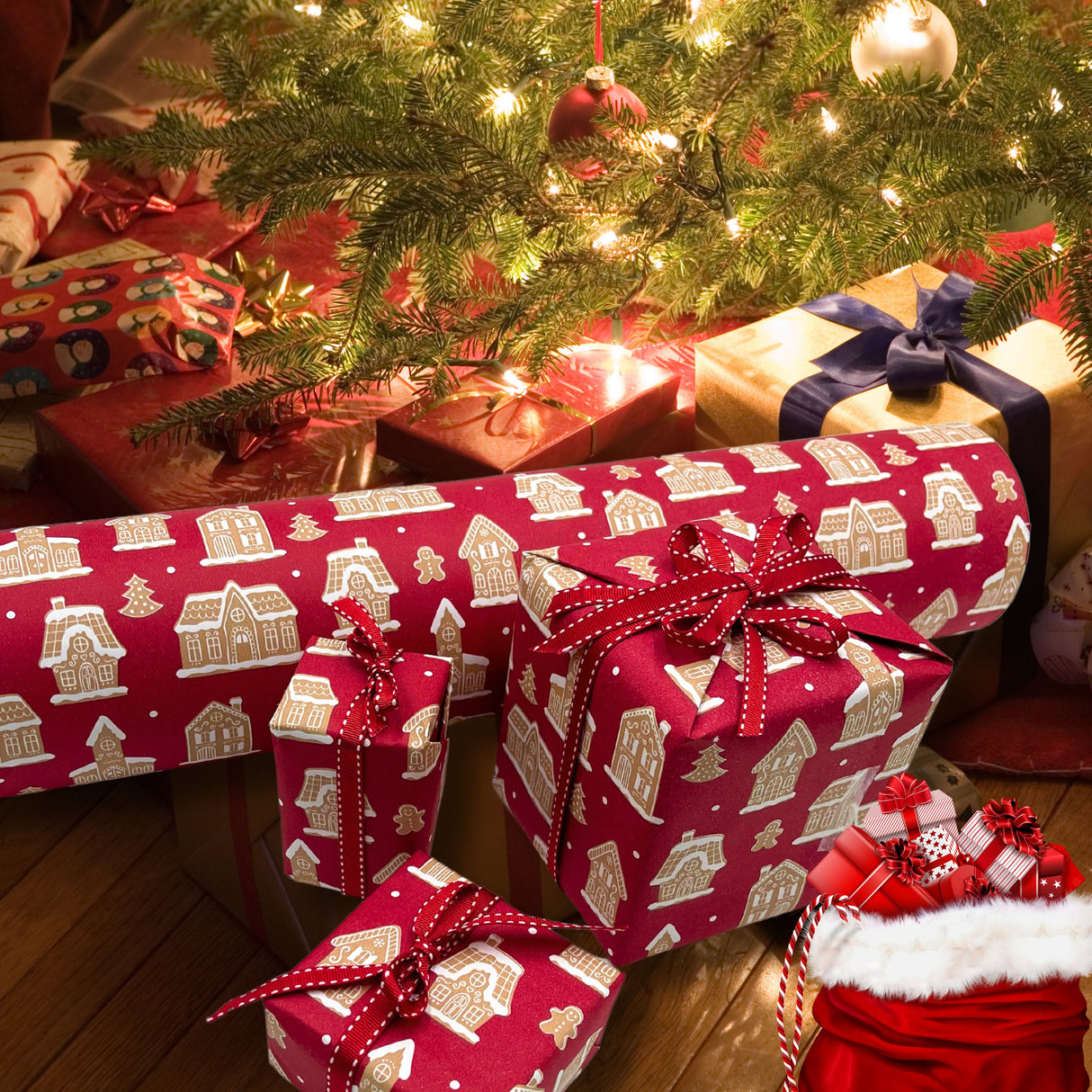 Gingerbread House Gift Wrapping Paper – Festive Christmas Wrap | 80gsm, 60cm Wide