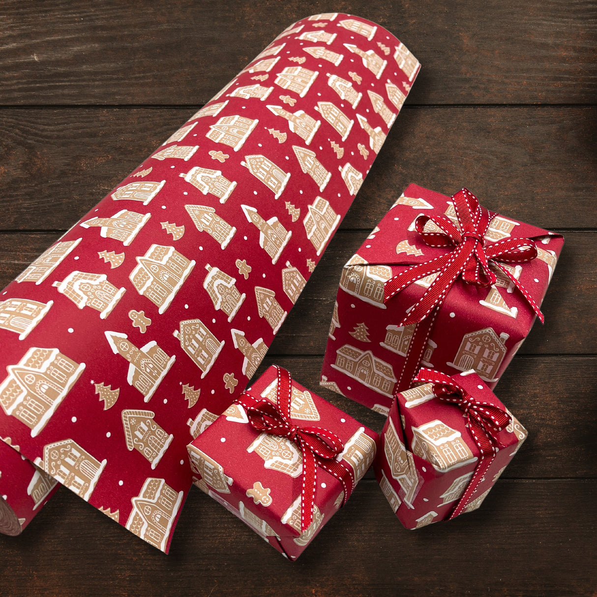 Gingerbread House Gift Wrapping Paper – Festive Christmas Wrap | 80gsm, 60cm Wide