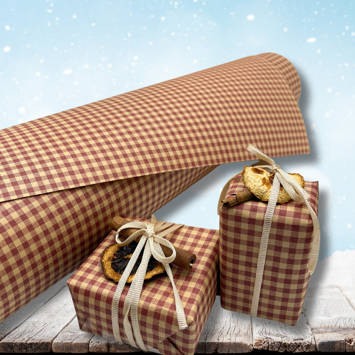 Gingham Spice Red Gift Wrap Paper 80gsm | Eco-Friendly Wrapping Paper 60cm Wide