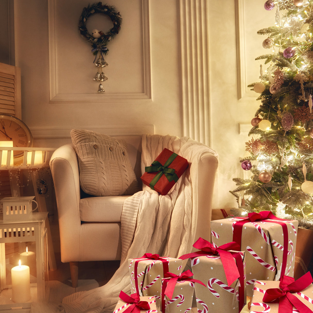 Candy Cane Ginger Red Gift Wrapping Paper – 80gsm, 60cm Wide | Festive Christmas Wrap