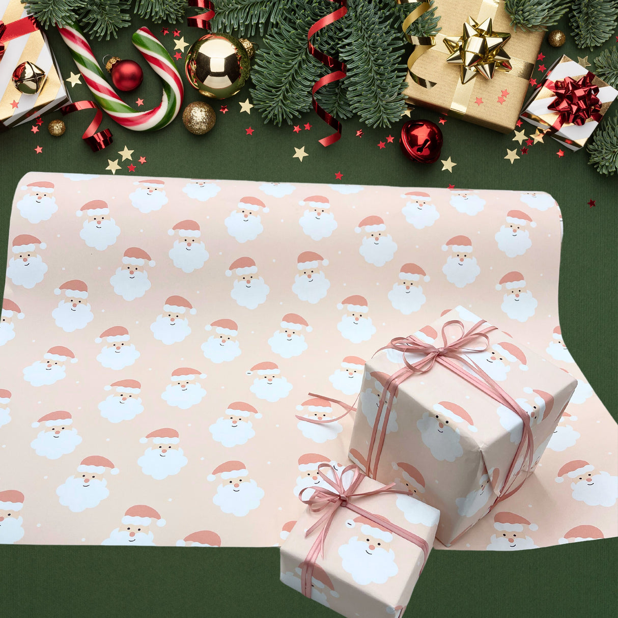 Santa Wrapping Paper in Blush, Eco-friendly Gift Wrap - Sustainable Stylish Paper