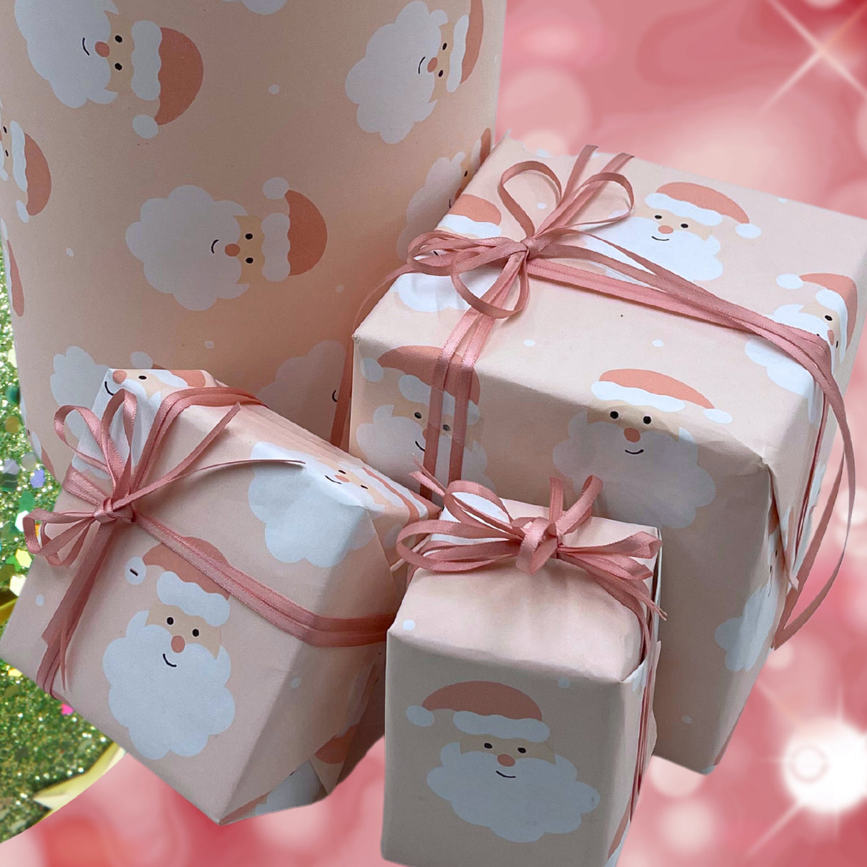 Santa Wrapping Paper in Blush, Eco-friendly Gift Wrap - Sustainable Stylish Paper