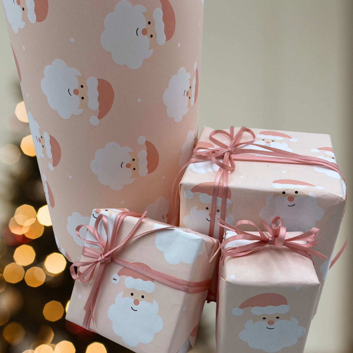 Santa Wrapping Paper in Blush, Eco-friendly Gift Wrap - Sustainable Stylish Paper