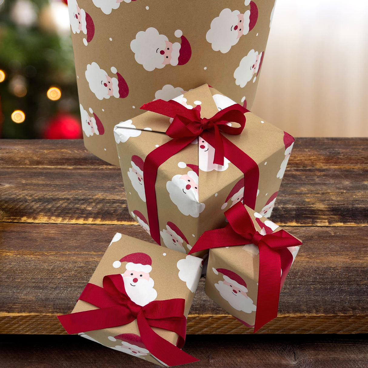 Santa Wrapping Paper Red - Eco-Friendly Saint Nick Gift Wrap | Sustainable Stylish Paper