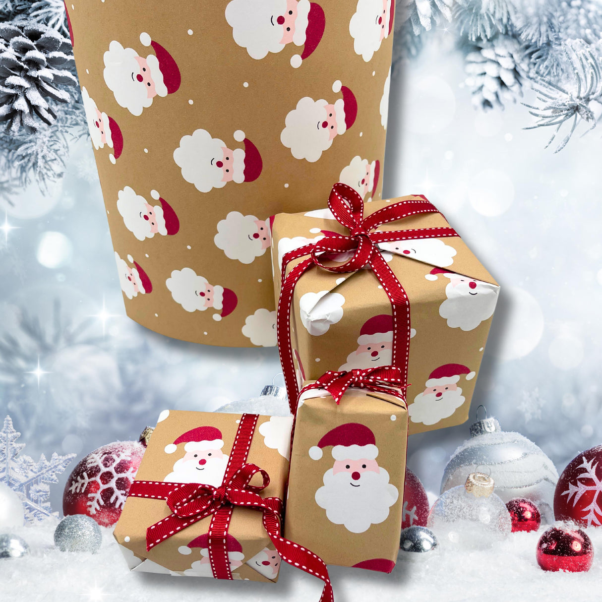 Santa Wrapping Paper Red - Eco-Friendly Saint Nick Gift Wrap | Sustainable Stylish Paper