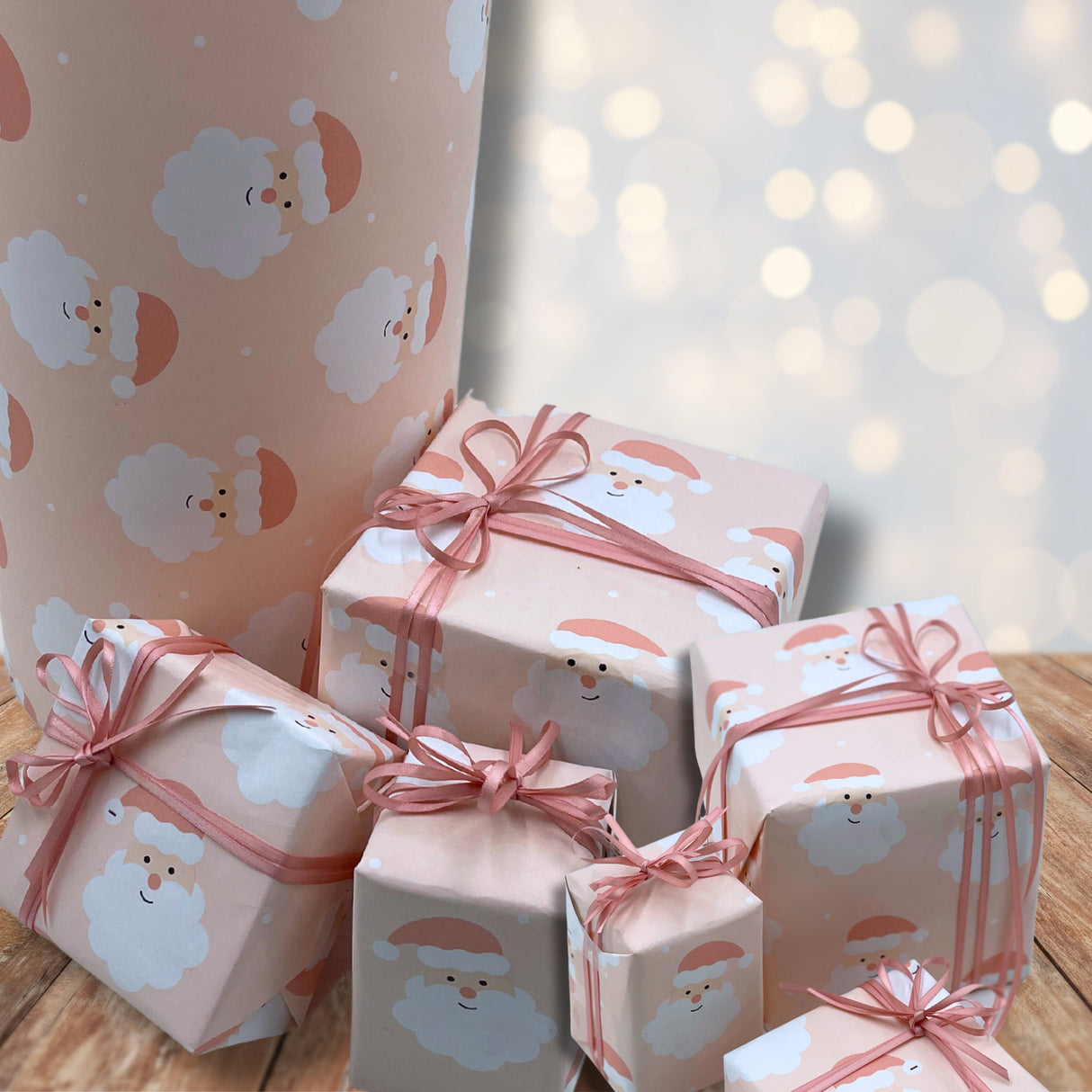 Santa Wrapping Paper in Blush, Eco-friendly Gift Wrap - Sustainable Stylish Paper
