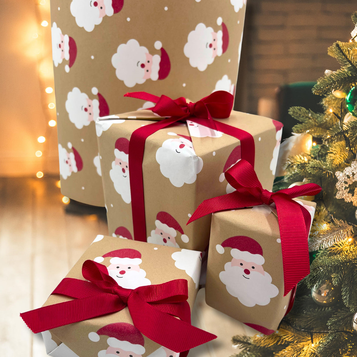 Santa Wrapping Paper Red - Eco-Friendly Saint Nick Gift Wrap | Sustainable Stylish Paper
