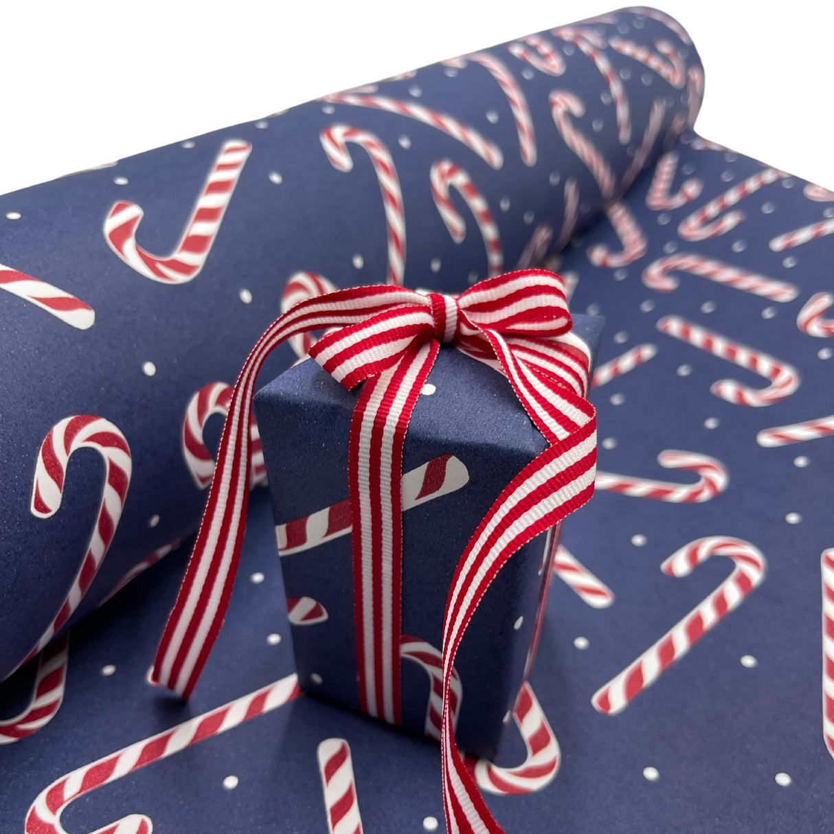 Candy Cane Navy Gift Wrapping Paper – Festive Christmas Wrap | Eco-Friendly & High-Quality 80gsm Paper