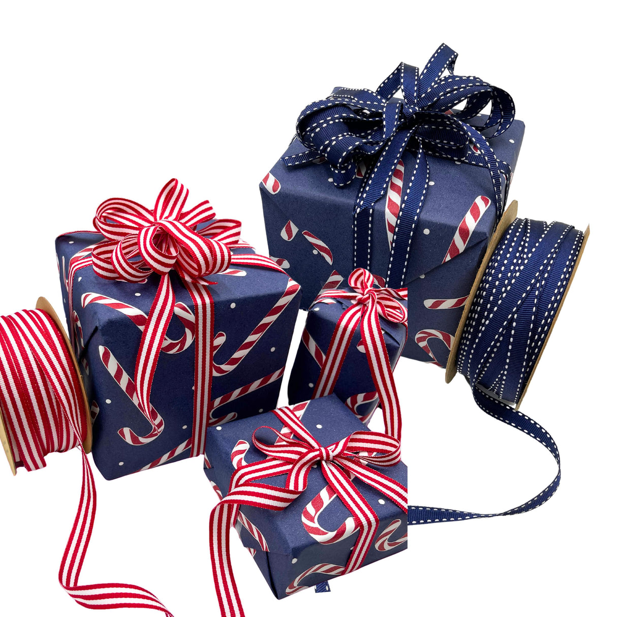 Candy Cane Navy Gift Wrapping Paper – Festive Christmas Wrap | Eco-Friendly & High-Quality 80gsm Paper