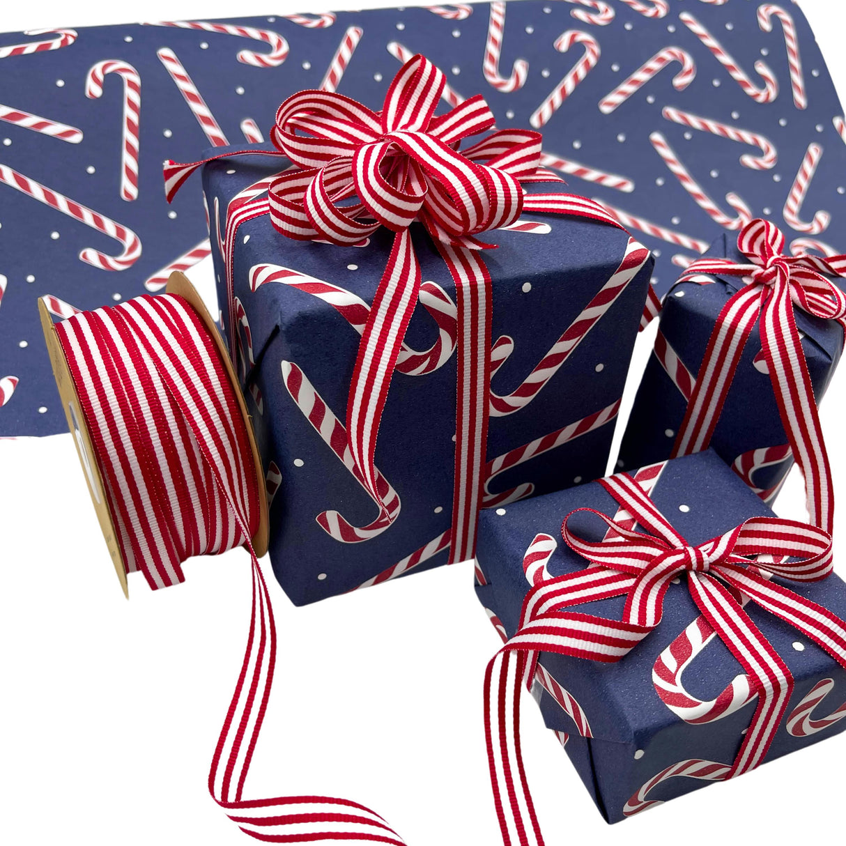 Candy Cane Navy Gift Wrapping Paper – Festive Christmas Wrap | Eco-Friendly & High-Quality 80gsm Paper