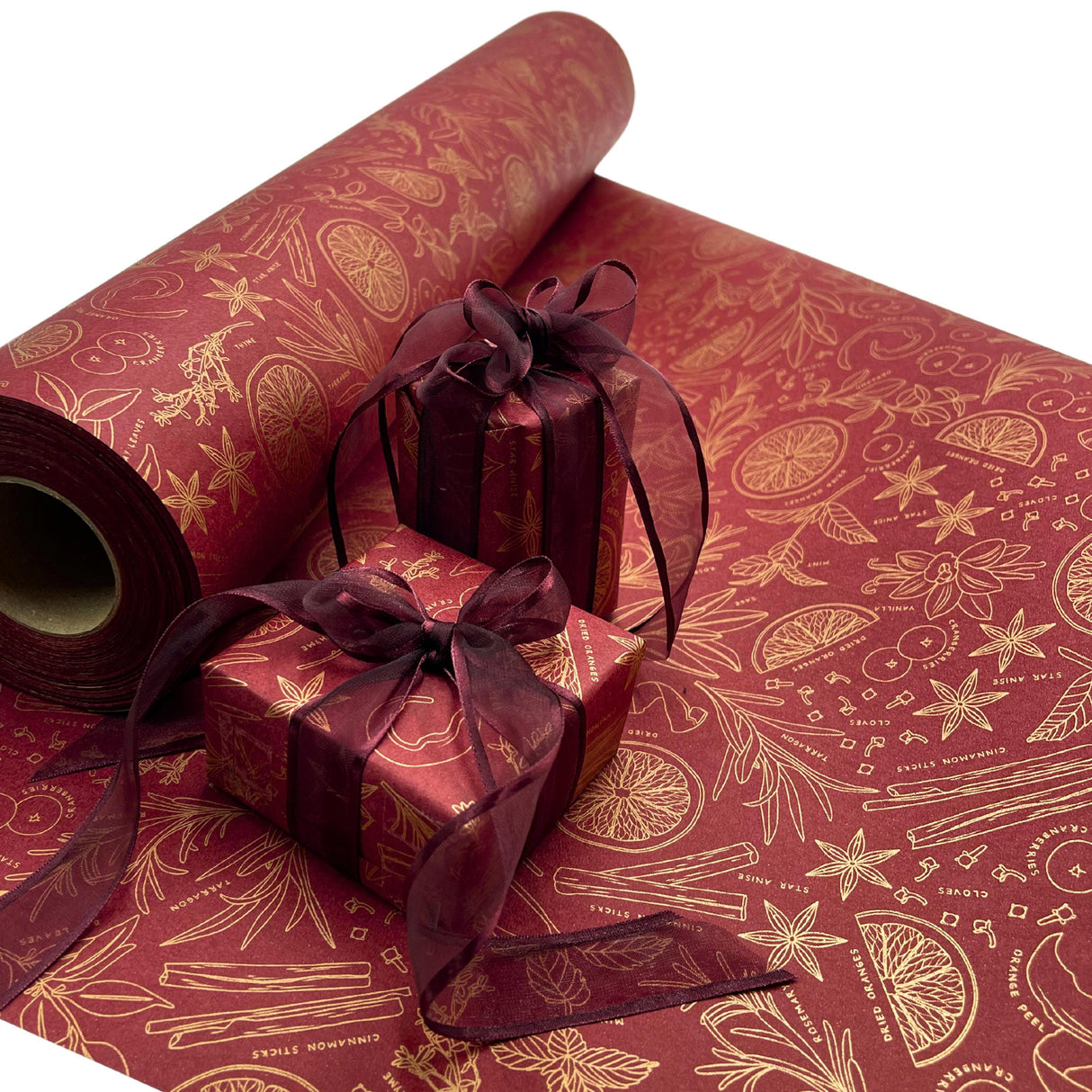 Sugar and Spice Red Gift Wrapping Paper – 80gsm, 60cm Wide | Festive Eco-Friendly Christmas Wrap