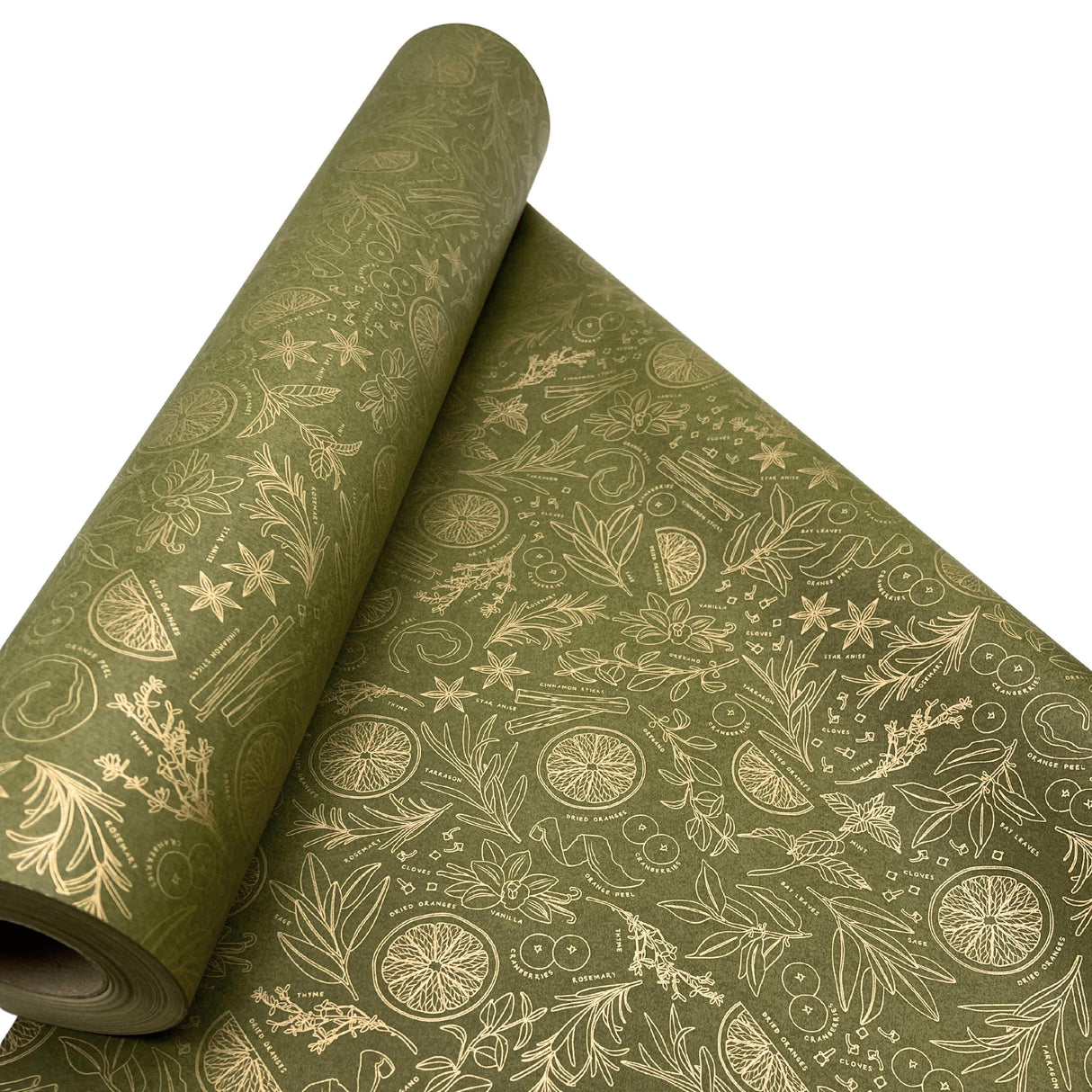 Sugar and Spice Olive Gold Gift Wrapping Paper – Festive Eco-Friendly Christmas Wrap