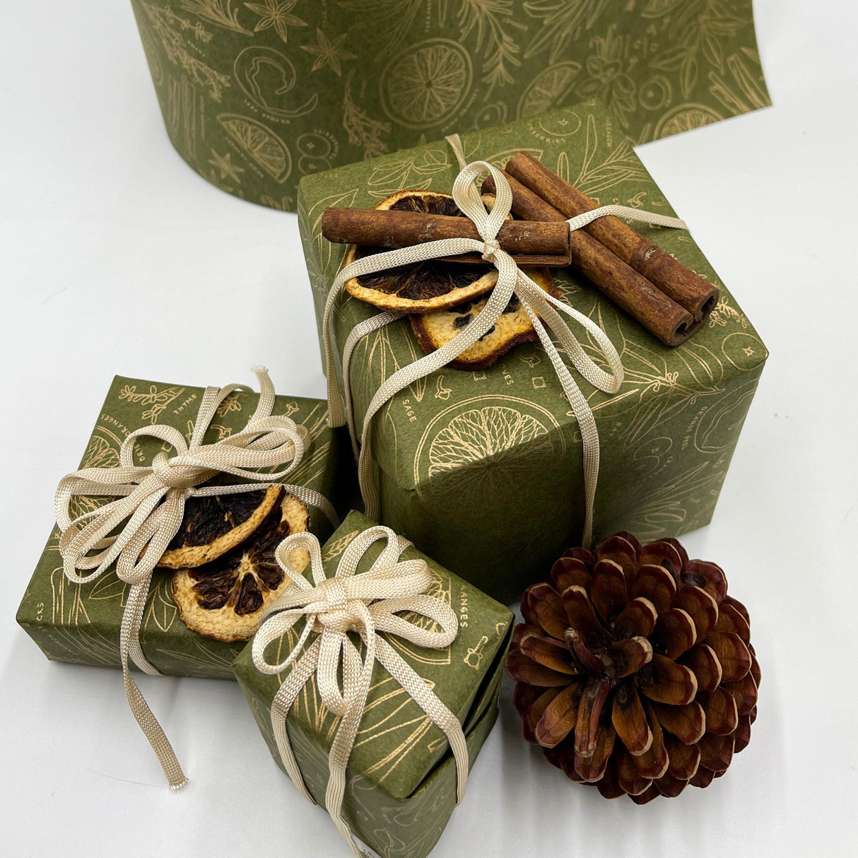 Sugar and Spice Olive Gold Gift Wrapping Paper – Festive Eco-Friendly Christmas Wrap