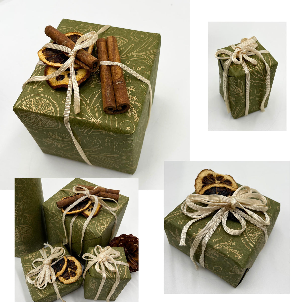 Sugar and Spice Olive Gold Gift Wrapping Paper – Festive Eco-Friendly Christmas Wrap