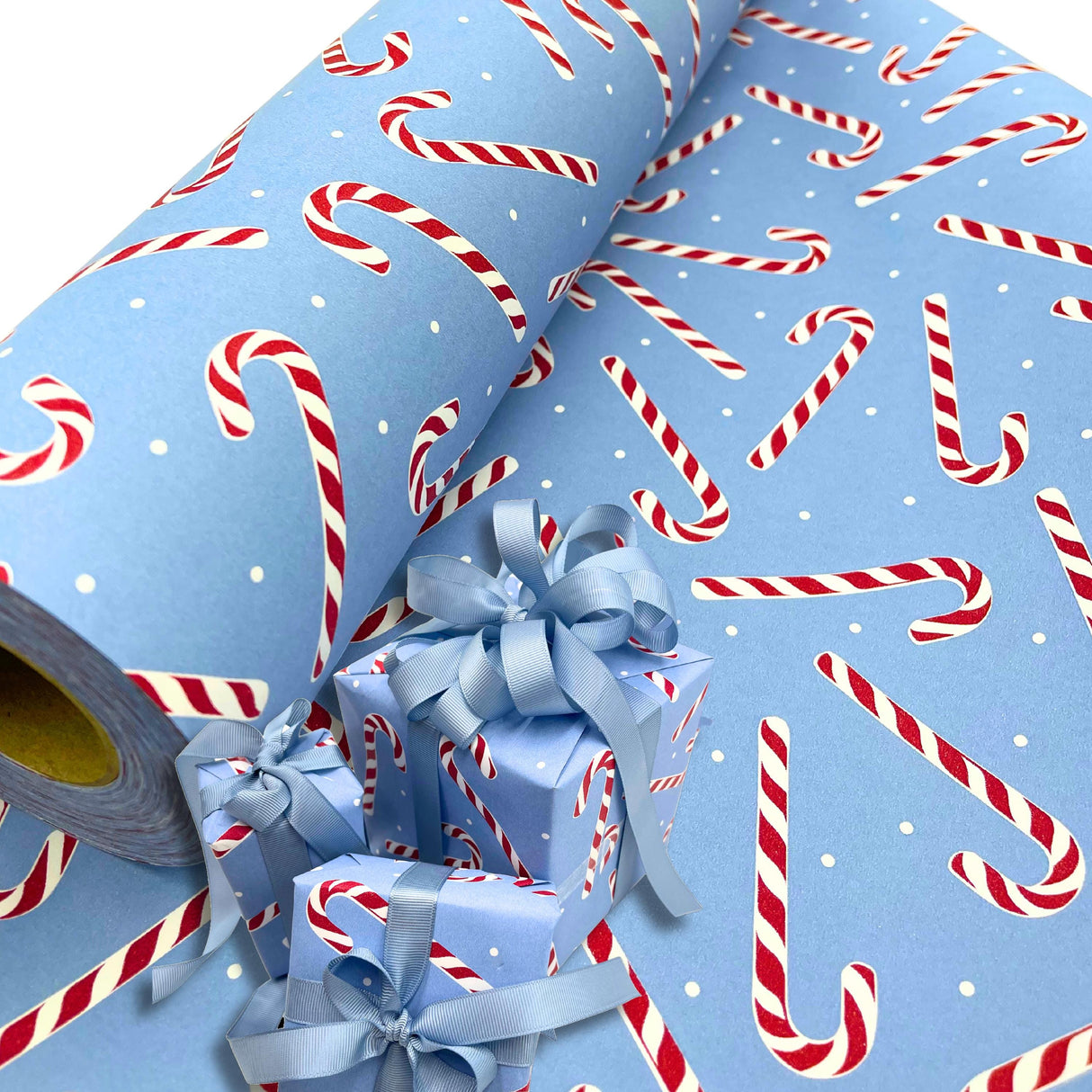 Candy Cane French Blue Gift Wrapping Paper – 80gsm, 60cm Wide | Elegant Holiday Wrapping