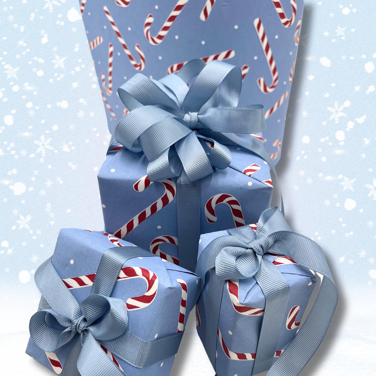 Candy Cane French Blue Gift Wrapping Paper – 80gsm, 60cm Wide | Elegant Holiday Wrapping