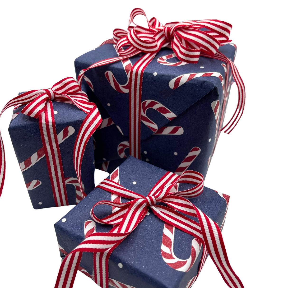 Ribbon Grosgrain, double sided Navy, Red Candy Cane Stripe, Gift wrapping, Christmas Decorations, Craft and Wrap, Bows Presents