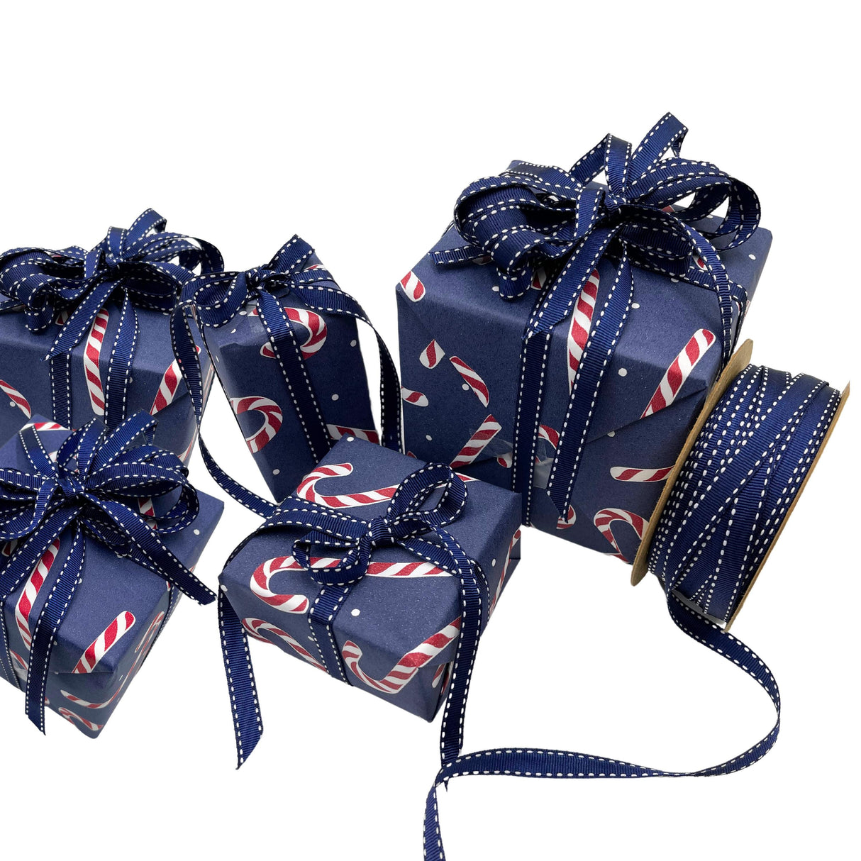 Candy Cane Navy Gift Wrapping Paper – Festive Christmas Wrap | Eco-Friendly & High-Quality 80gsm Paper