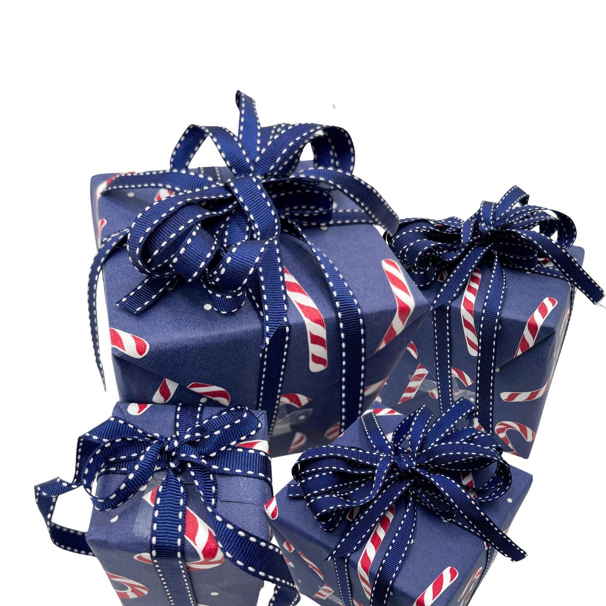 Ribbon Grosgrain, double sided Navy, Red Candy Cane Stripe, Gift wrapping, Christmas Decorations, Craft and Wrap, Bows Presents