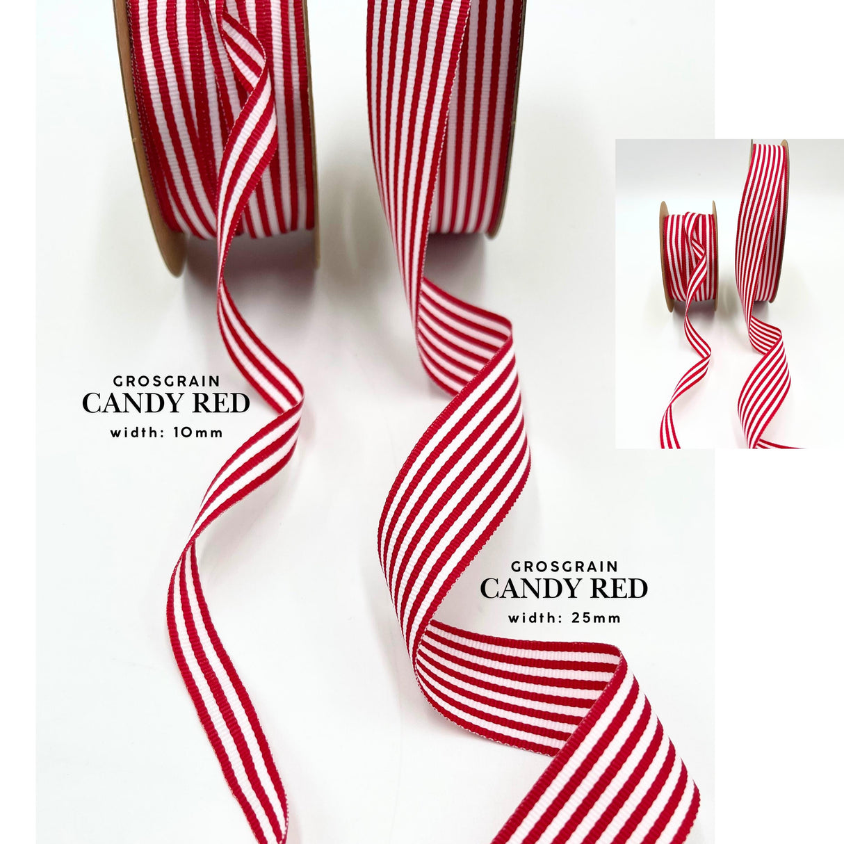 Ribbon Grosgrain, Red White Stripe double sided Red, Navy, Candy Cane Stripe, Gift wrapping, Christmas Decorations
