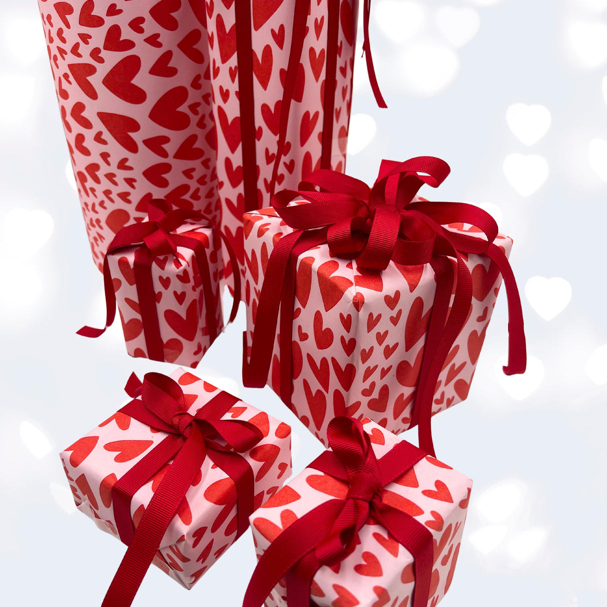 Hearts Red Pink Valentines Day Wrapping Paper 60cm Wide, Eco-Friendly, 80gsm