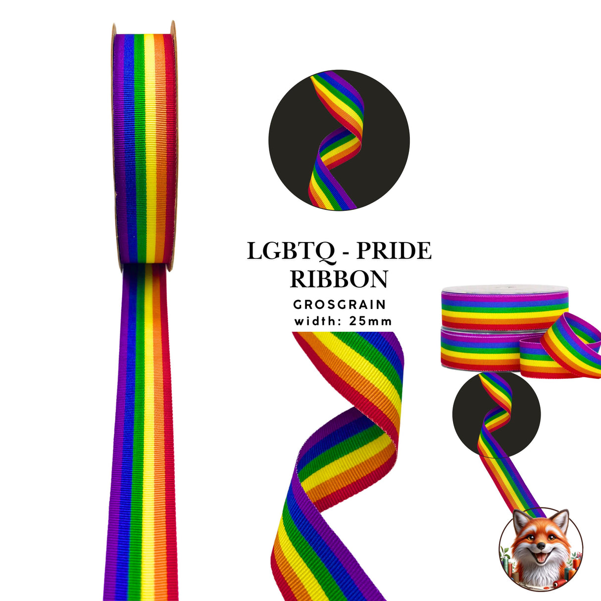 Rainbow LGBTQ Pride Grosgrain Ribbon, Gay Flag, 25mm Width