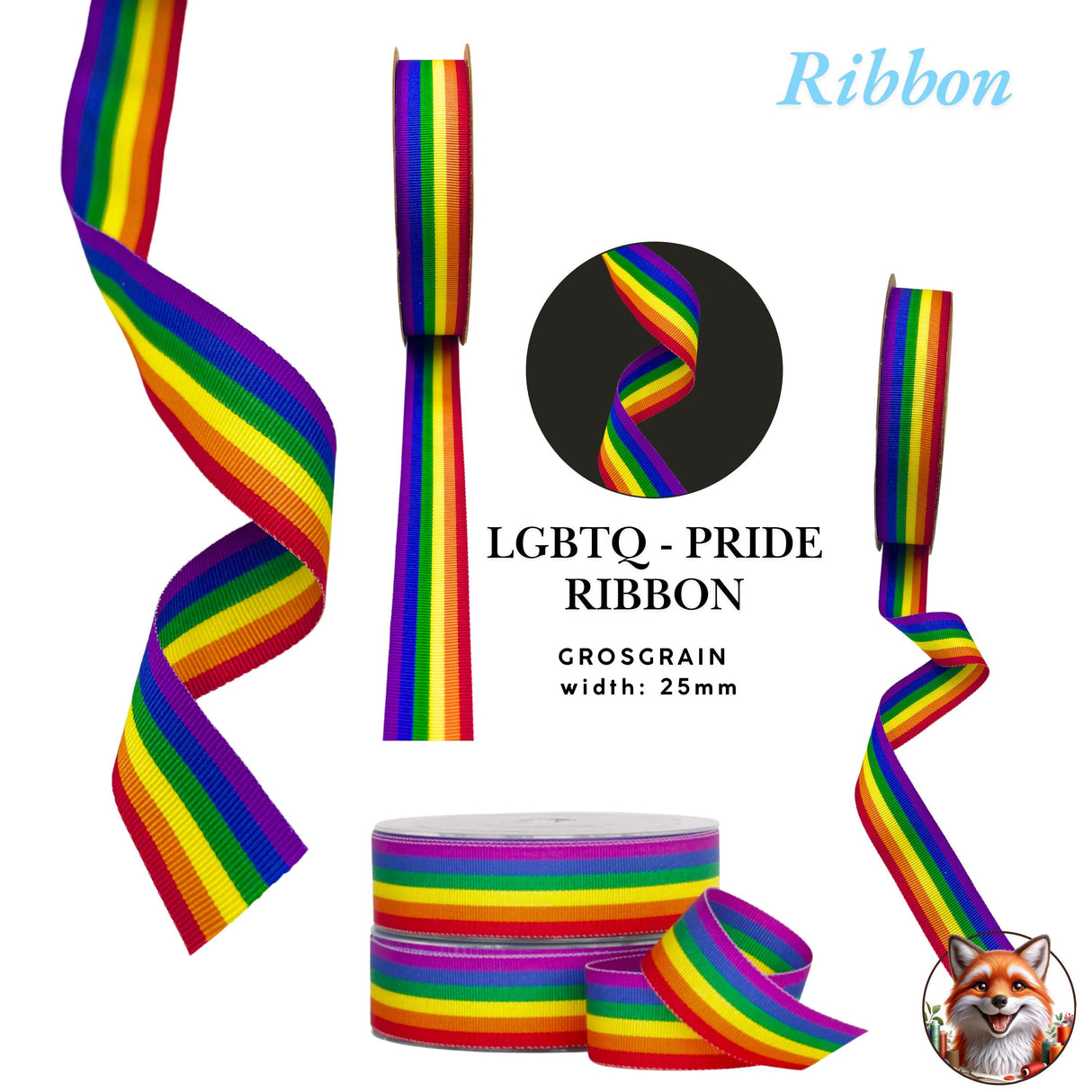Rainbow LGBTQ Pride Grosgrain Ribbon, Gay Flag, 25mm Width