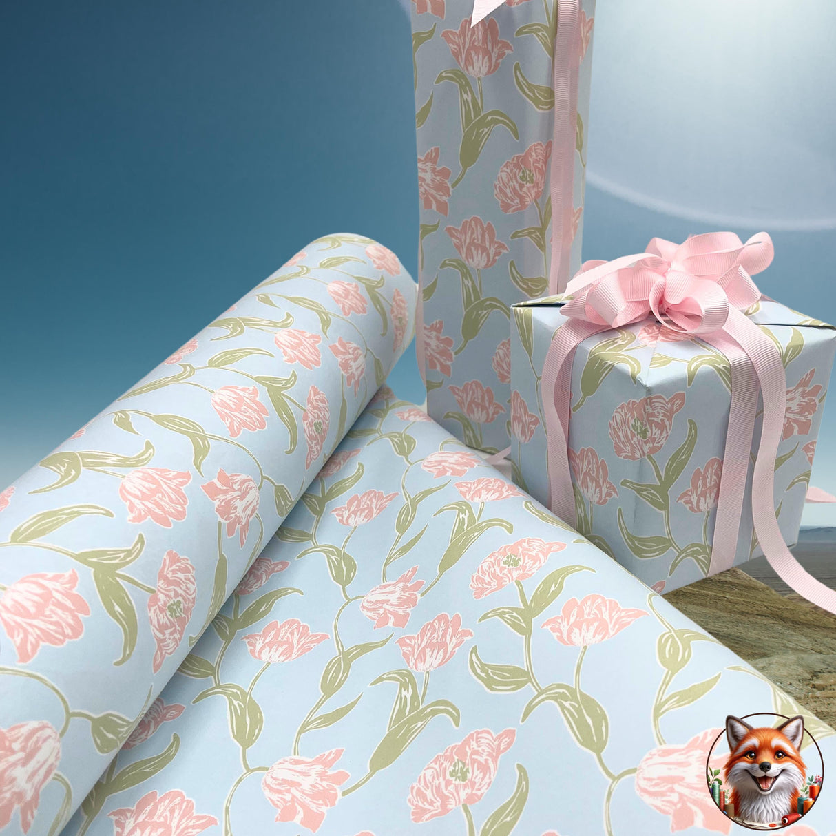 Valentines Day Tulips Gift Wrapping Paper, 80gsm, 60cm Wide, with Optional Ribbon