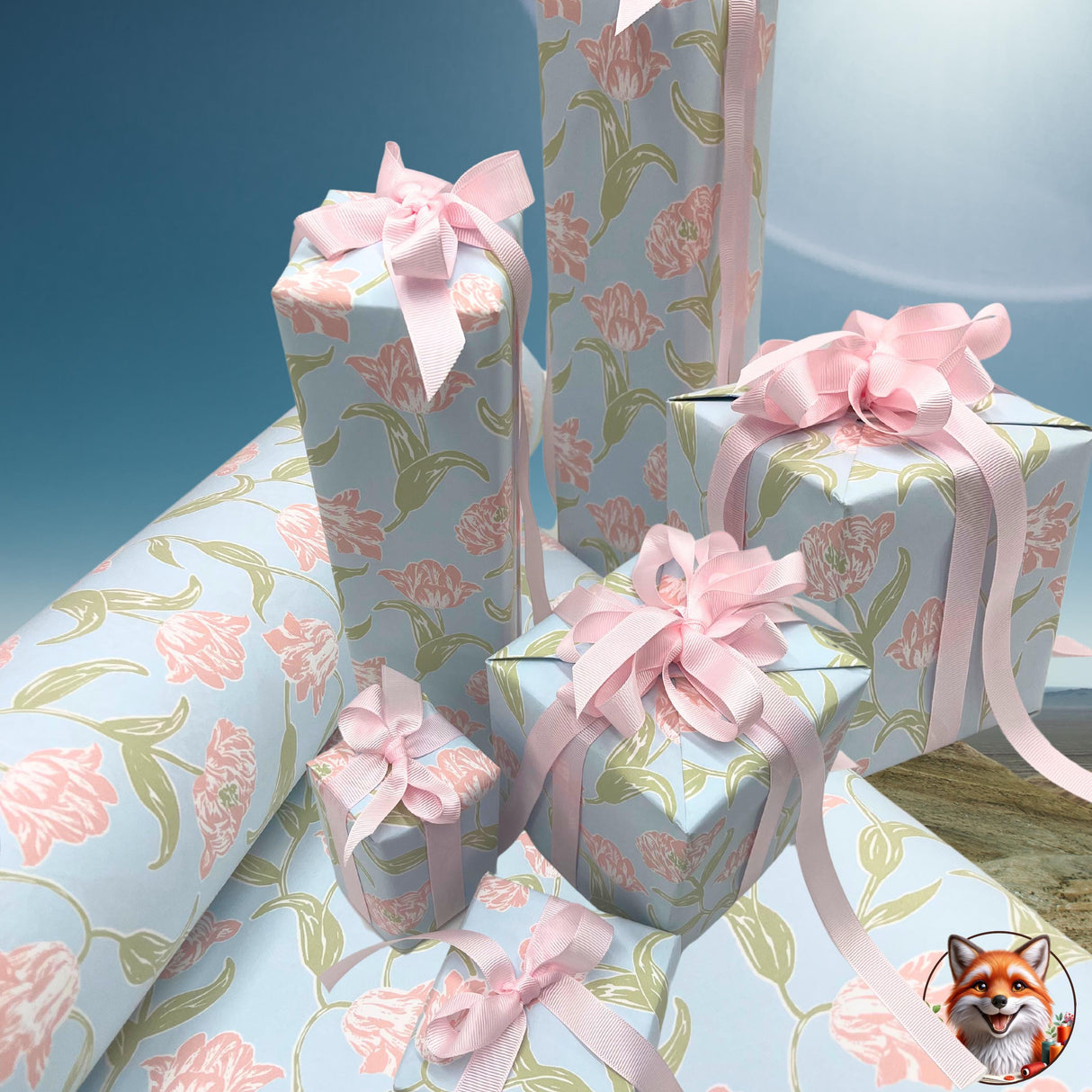 Valentines Day Tulips Gift Wrapping Paper, 80gsm, 60cm Wide, with Optional Ribbon