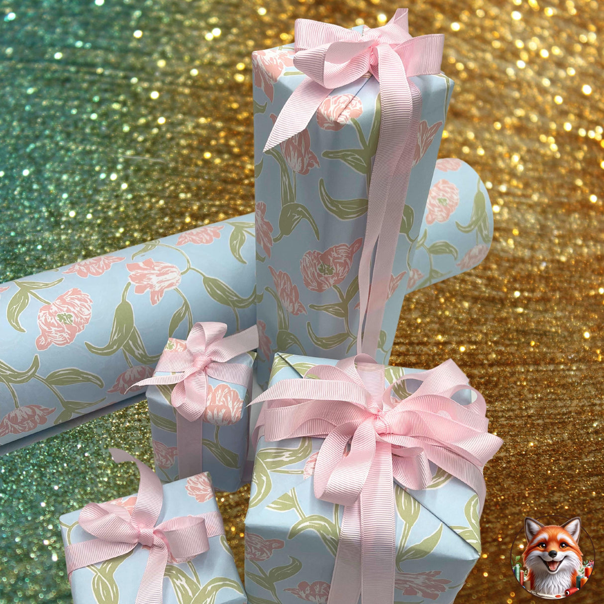 Valentines Day Tulips Gift Wrapping Paper, 80gsm, 60cm Wide, with Optional Ribbon