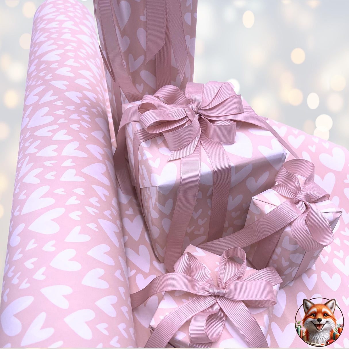 Hearts Champagne Pink Valentines Day Gift Wrapping Paper - High Quality 80gsm, Eco-Friendly Packaging