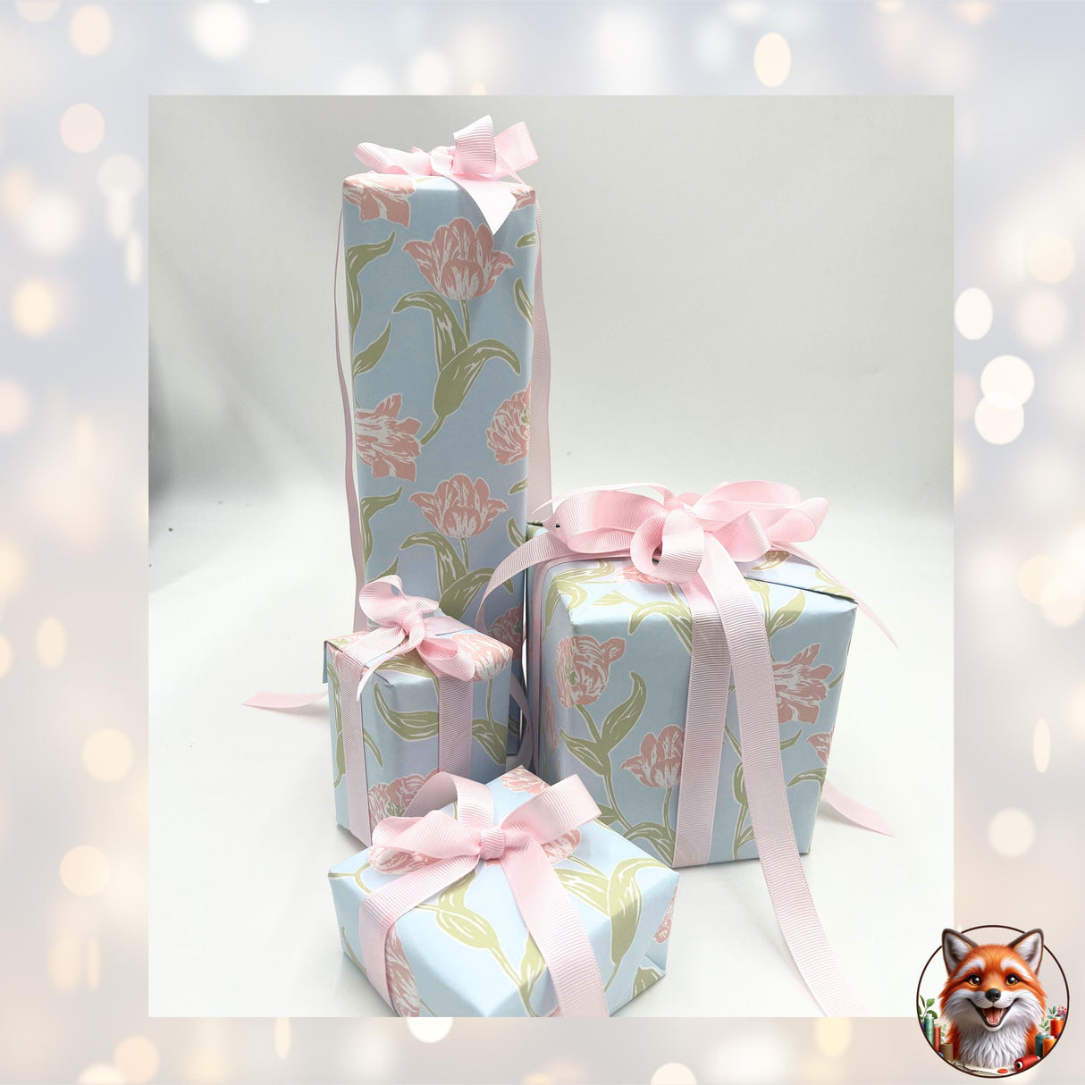 Valentines Day Tulips Gift Wrapping Paper, 80gsm, 60cm Wide, with Optional Ribbon