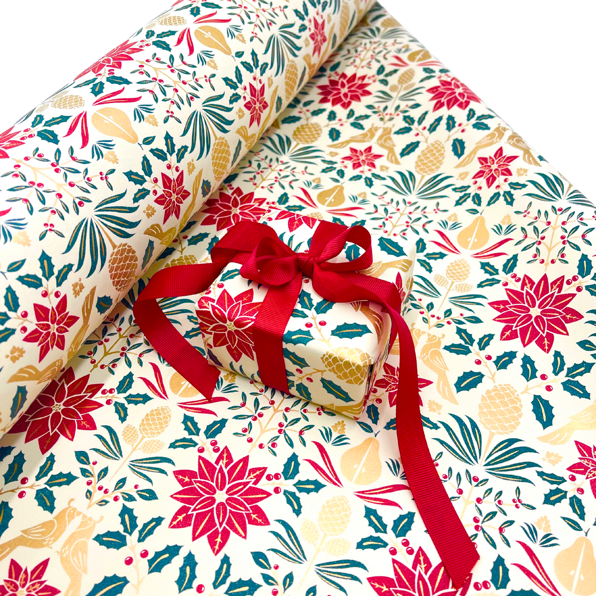 Poinsettia Gift Wrapping Paper – 80gsm, 60cm Wide | Festive Christmas Wrap