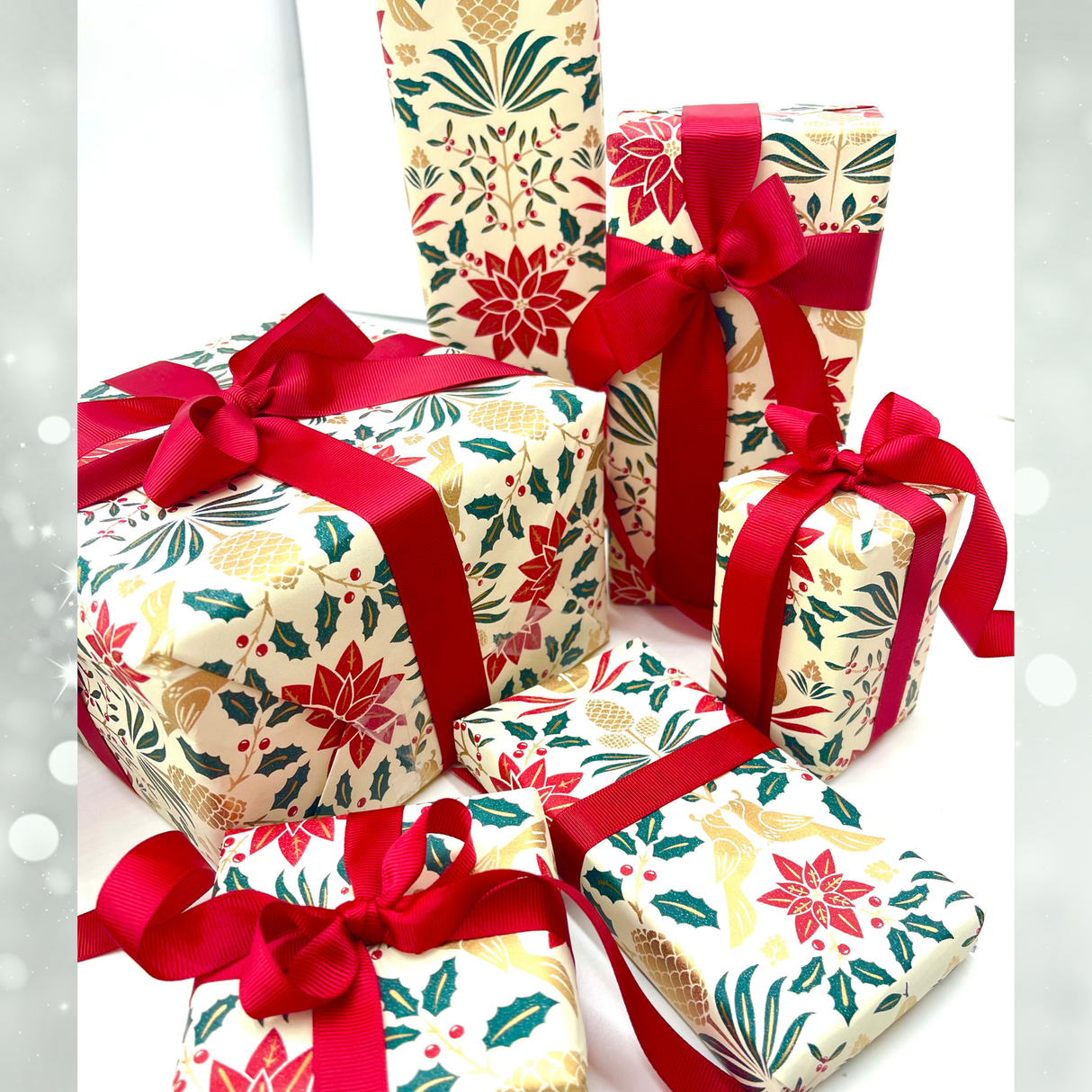 Poinsettia Gift Wrapping Paper – 80gsm, 60cm Wide | Festive Christmas Wrap