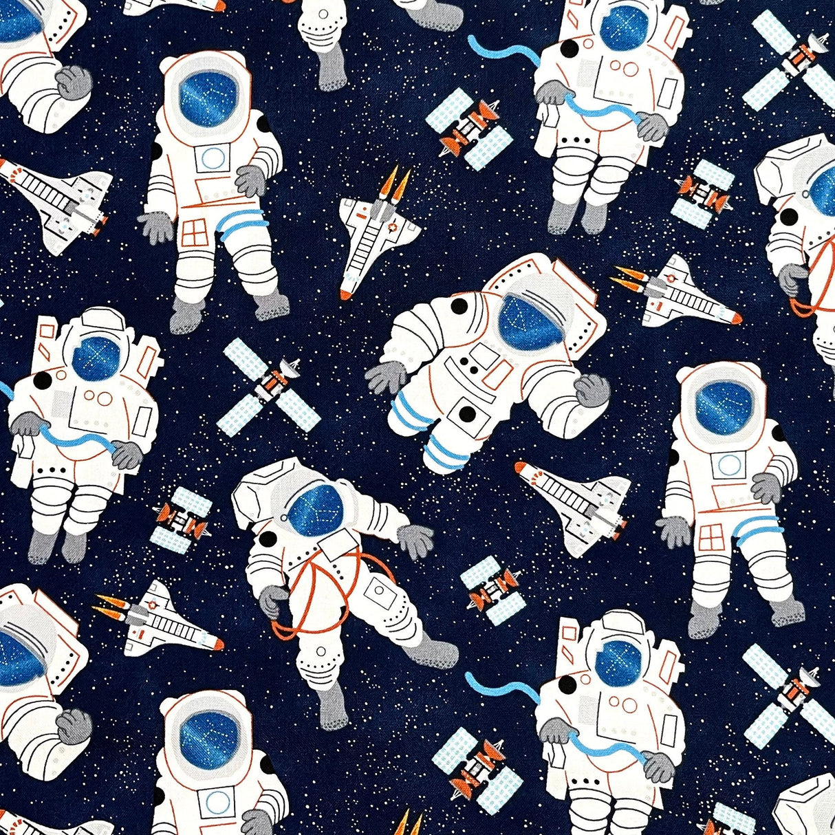 Astronauts floating in space fabric, Space, Moon Blast Off Starstruck men Navy by Timeless Treasures (Cotton Fabric)