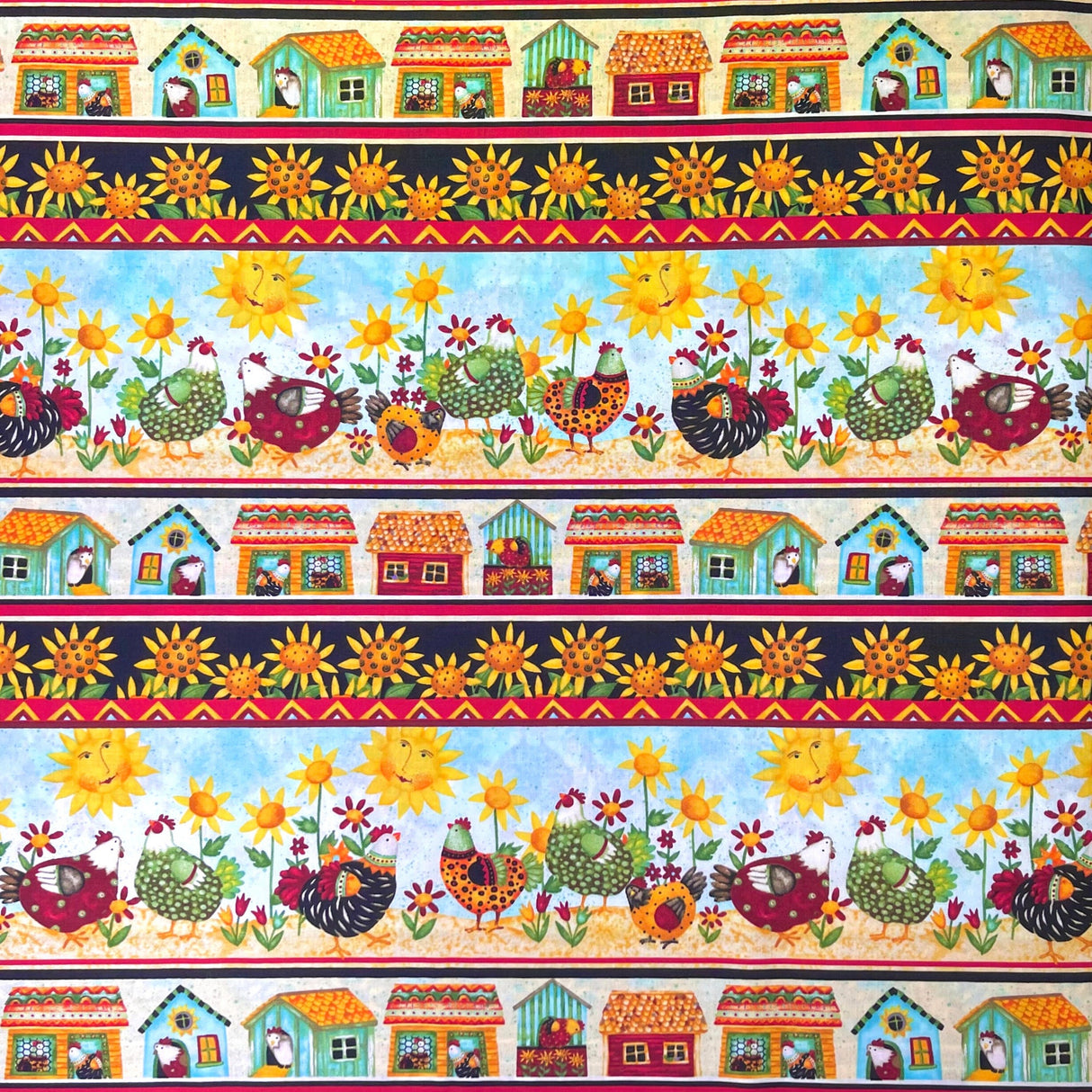 Sunflower Serenade: Chicken Border Fabric by Henry Glass - HG6873-44