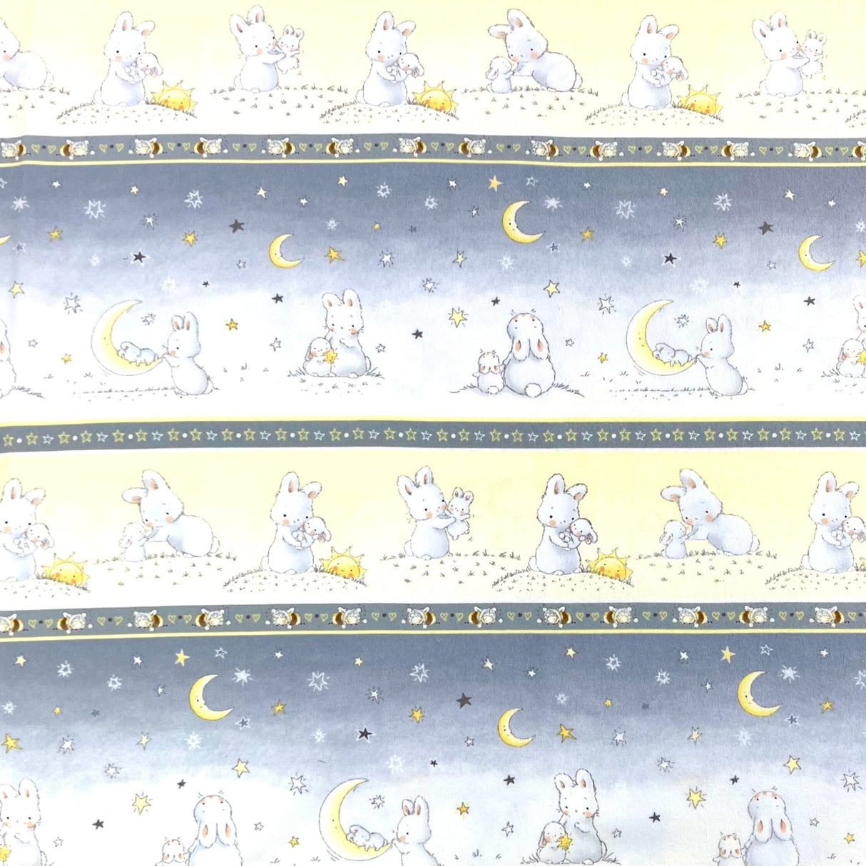 Bunnies Little Star Border FLANNEL Fabric CF-6462.Grey