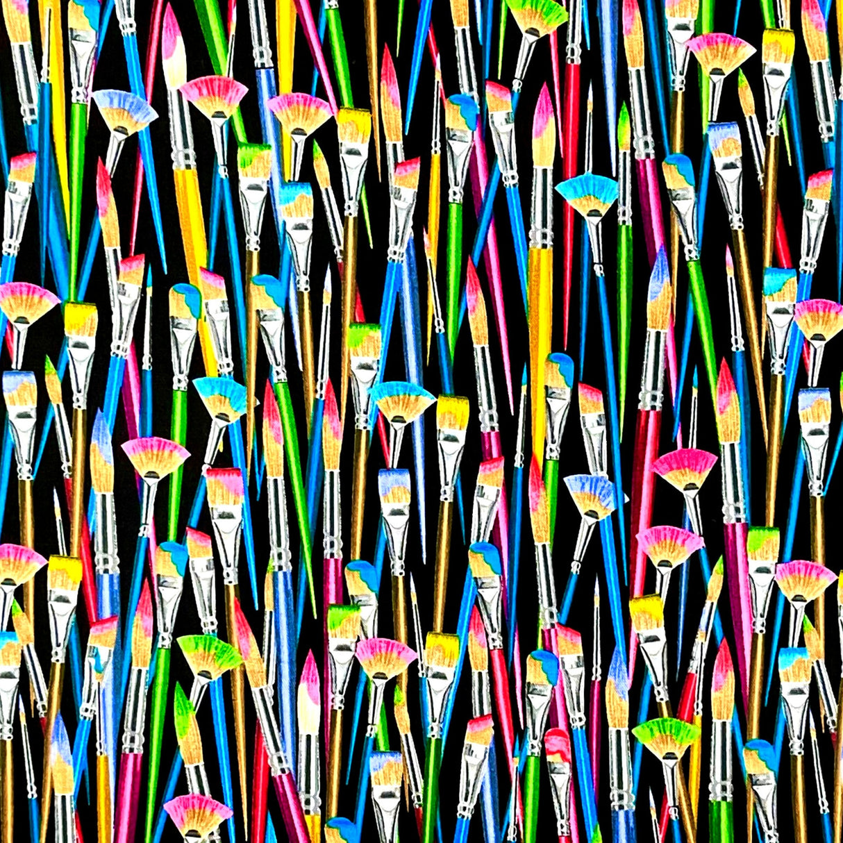 Artistic Paint Brush fabric Let's Paint Paint Brushes Benartex Fabric BT8665-12 Black