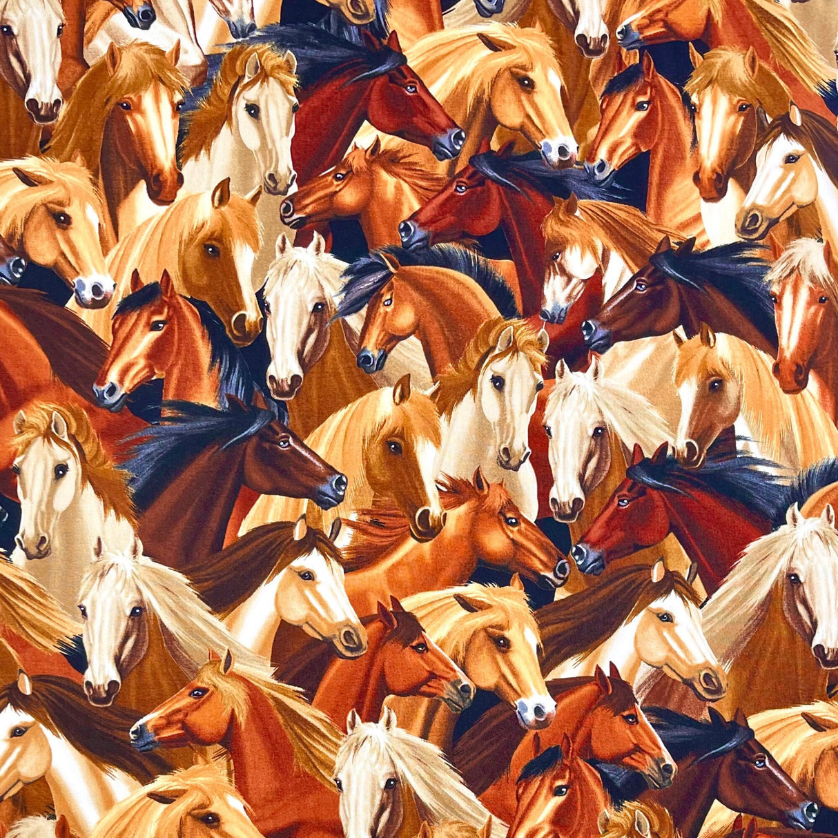 Horses Natural Brown Tan Fabrics Quilting Craft 100% Cotton fibres Timeless Treasures C4562